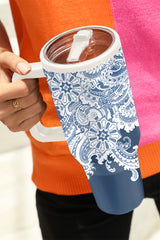 Sky Blue Vintage Pattern Print Stainless Steel Portable Cup 40oz Tumblers JT's Designer Fashion