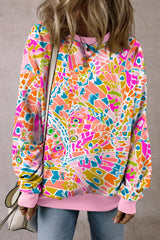 Pink Abstract Printed Drop Shoulder Loose Sweatshirt Sweatshirts & Hoodies JT's Designer Fashion