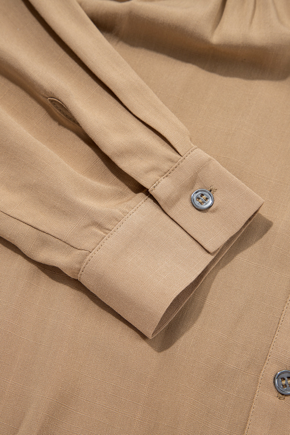 Light French Beige Waffle Patchwork Button Up Frayed Hem Shirt Blouses & Shirts JT's Designer Fashion