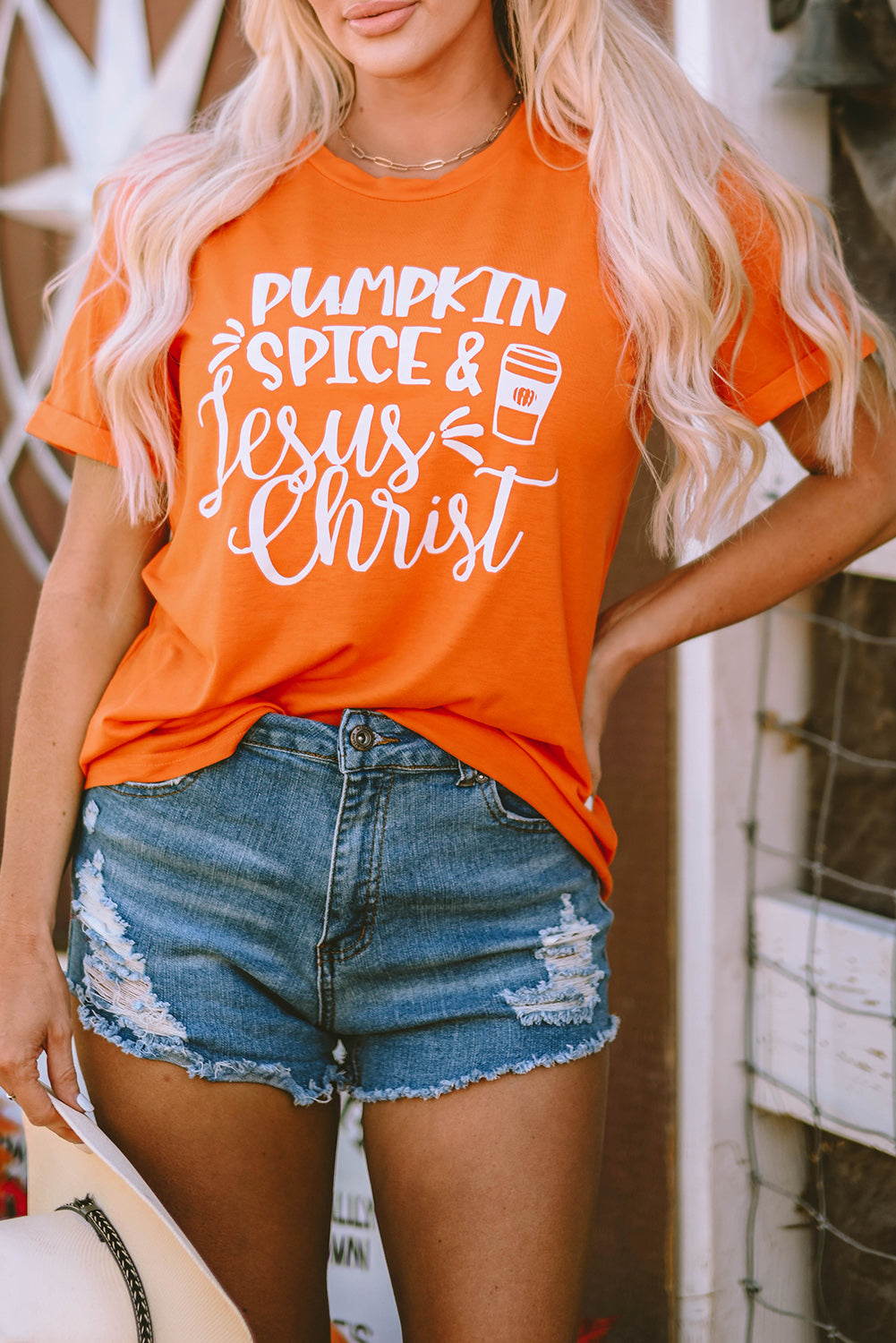 Orange PUMPKIN SPICE & Jesus Christ Graphic T-shirt Graphic Tees JT's Designer Fashion