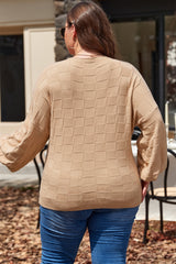 Light French Beige Solid Checkered Textured Knit Plus Size Sweater Plus Size Sweaters & Cardigans JT's Designer Fashion