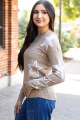 Khaki Star Pattern Drop Shoulder Sweater Sweaters JT's Designer Fashion