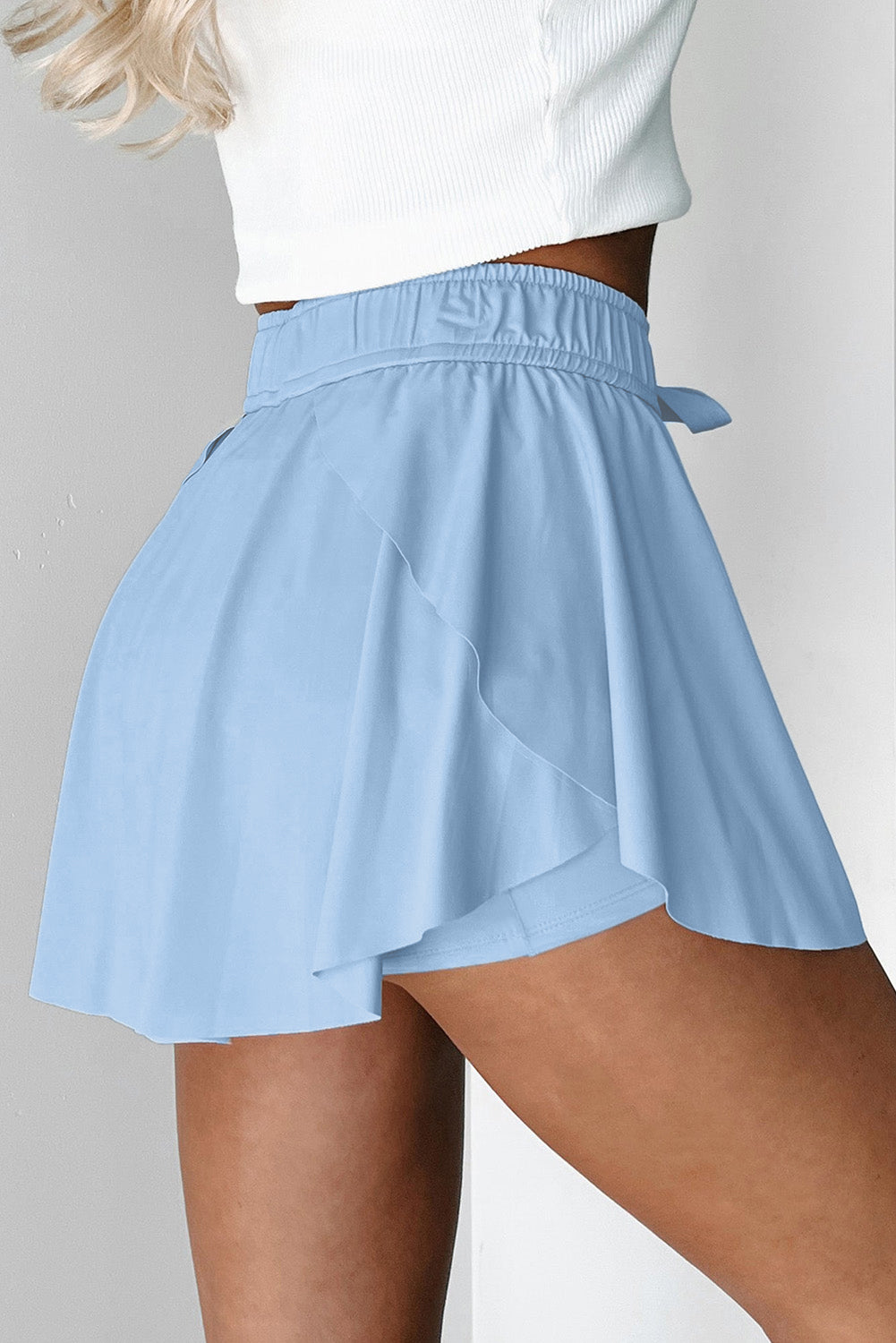 Sky Blue Drawstring High Waist Lined Tennis Skorts Skirts & Petticoat JT's Designer Fashion