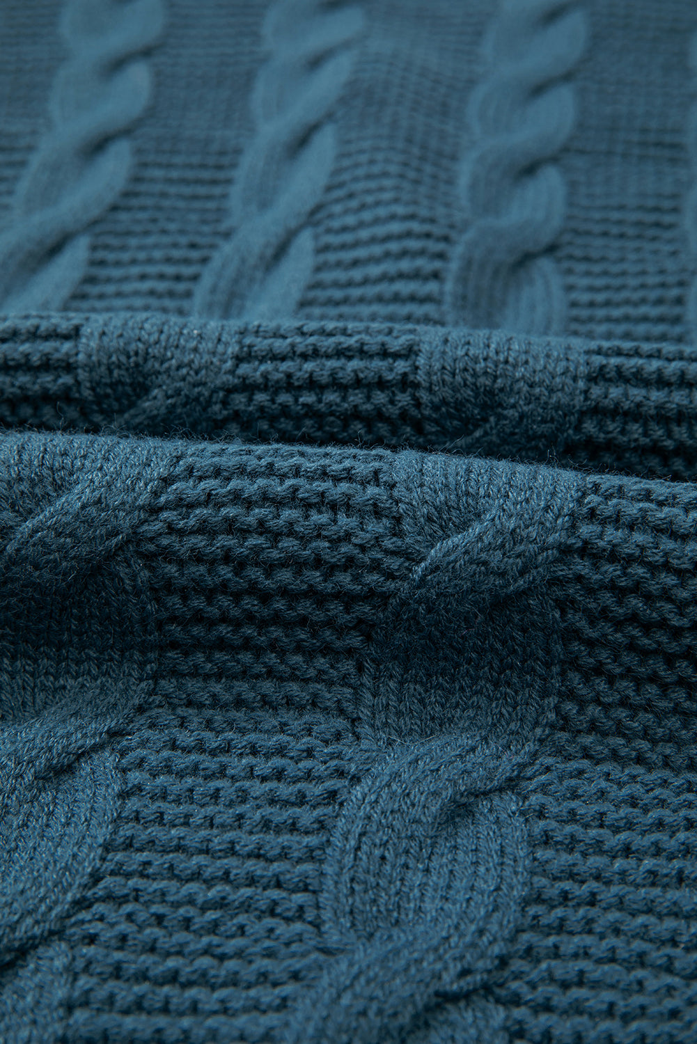 Peacock Blue Cable Knit Button Front Pocketed Baggy Cardigan Cardigans JT's Designer Fashion