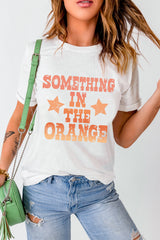White SOMETHING IN THE ORANGE Graphic Crew Neck T Shirt Graphic Tees JT's Designer Fashion