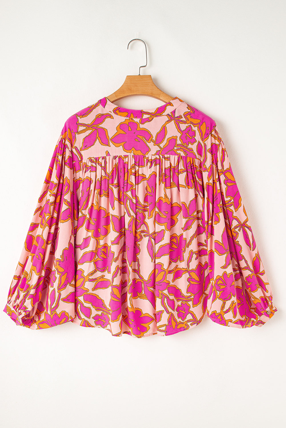 Pink Floral Print Batwing Sleeve Buttoned Loose Fit Shirt Blouses & Shirts JT's Designer Fashion