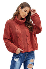 Fiery Red Cuddle Weather Cable Knit Handmade Turtleneck Sweater Sweaters JT's Designer Fashion