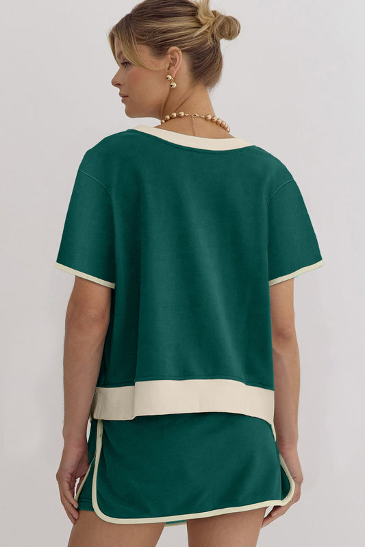Evergreen Colorblock Edge Drop Shoulder T Shirt and Skirt 2Pcs Set Two Piece Dresses JT's Designer Fashion