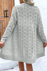 Gray Hollow Out Buttons Front Long Cardigan Cardigans JT's Designer Fashion