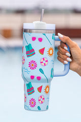 Light Blue Beach Day Fun Pattern Cup with Handle 40oz Tumblers JT's Designer Fashion