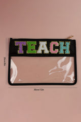 Black TEACH Glitter Chenille Clear PVC Makeup Bag Makeup Bags JT's Designer Fashion