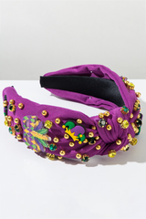 Tillandsia Purple Mardi Gras Rhinestone Beaded Knotted Wide Headband Headwear JT's Designer Fashion