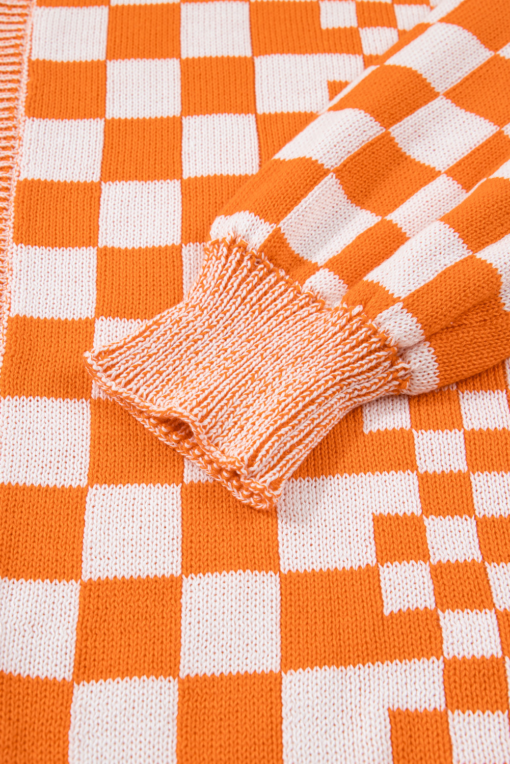 Orange Checkered Bubble Sleeve Drop Shoulder Open Cardigan Plus Size Sweaters & Cardigans JT's Designer Fashion