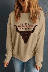 Khaki WINNER Steer Head Graphic Sweatshirt Graphic Sweatshirts JT's Designer Fashion