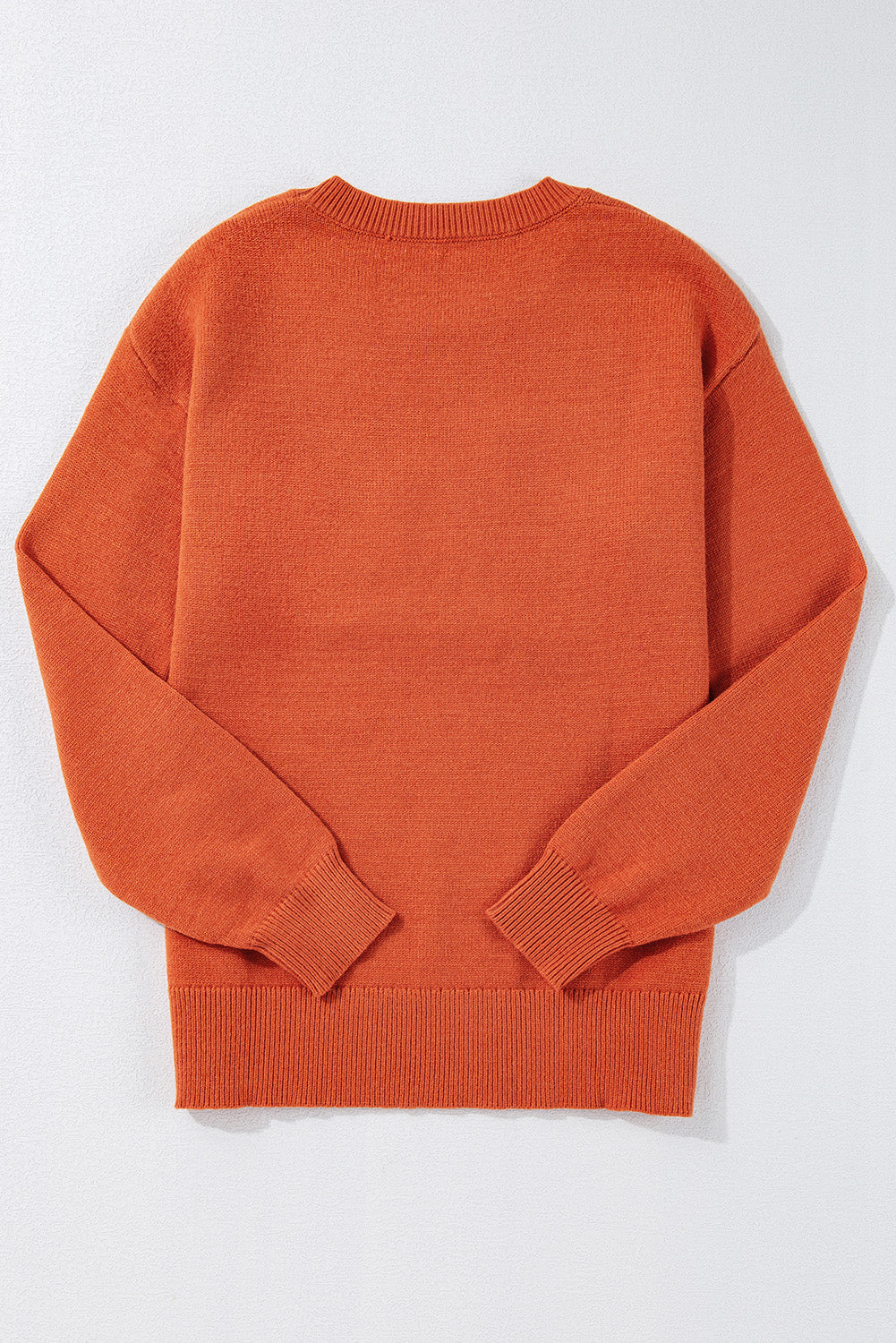 Orange Boo Knitted Pattern Ribbed Edge Drop Shoulder Sweater Sweaters JT's Designer Fashion
