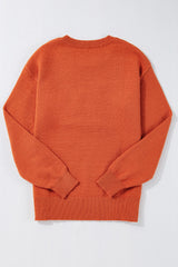 Orange Boo Knitted Pattern Ribbed Edge Drop Shoulder Sweater Sweaters JT's Designer Fashion
