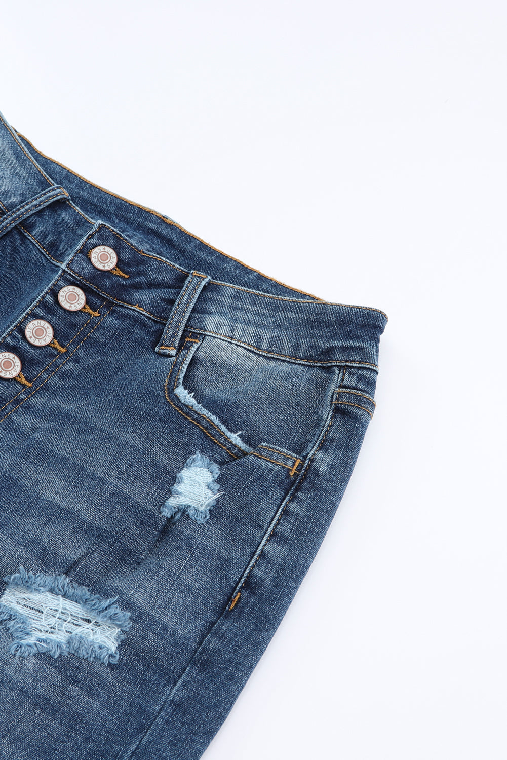Blue Distressed Button Fly High Waist Skinny Jeans Jeans JT's Designer Fashion