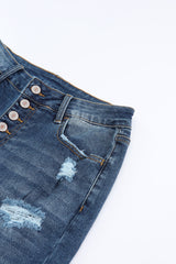 Blue Distressed Button Fly High Waist Skinny Jeans Jeans JT's Designer Fashion