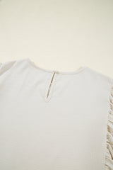 White Textured Ruffled Puff Sleeve Loose Dress Mini Dresses JT's Designer Fashion