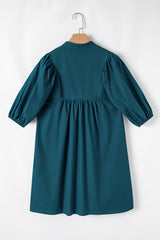 Blue Sapphire Colorblock Split V Neck Puff Sleeve Mini Dress Dresses JT's Designer Fashion