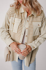 Parchment Houndstooth Corduroy Patchwork Flap Pocket Shacket Jackets JT's Designer Fashion