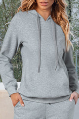 Light Grey Solid Color Fleece Lined Drawstring Hoodie with Pocket Sweatshirts & Hoodies JT's Designer Fashion