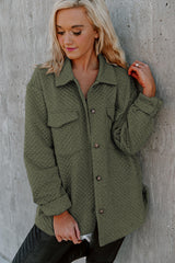 Green Retro Quilted Flap Pocket Button Shacket Jackets JT's Designer Fashion