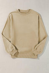 Parchment Solid Loose Crew Neck Fleece Sweatshirt Sweatshirts & Hoodies JT's Designer Fashion