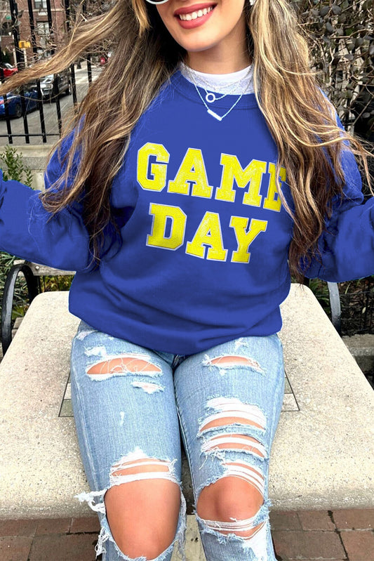 Dark Blue Game Day Crew Neck Graphic Pullover Sweatshirt Sweatshirts & Hoodies JT's Designer Fashion