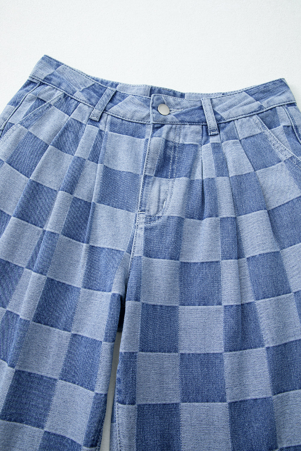 Dusk Blue Checkered Denim Wide Leg Jeans Jeans JT's Designer Fashion