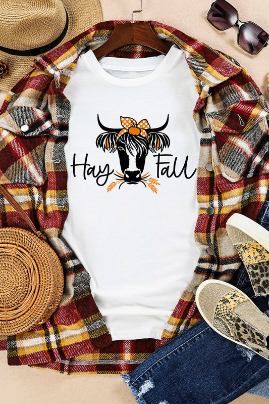 White Hay Fall Cow Head Graphic Tee Graphic Tees JT's Designer Fashion