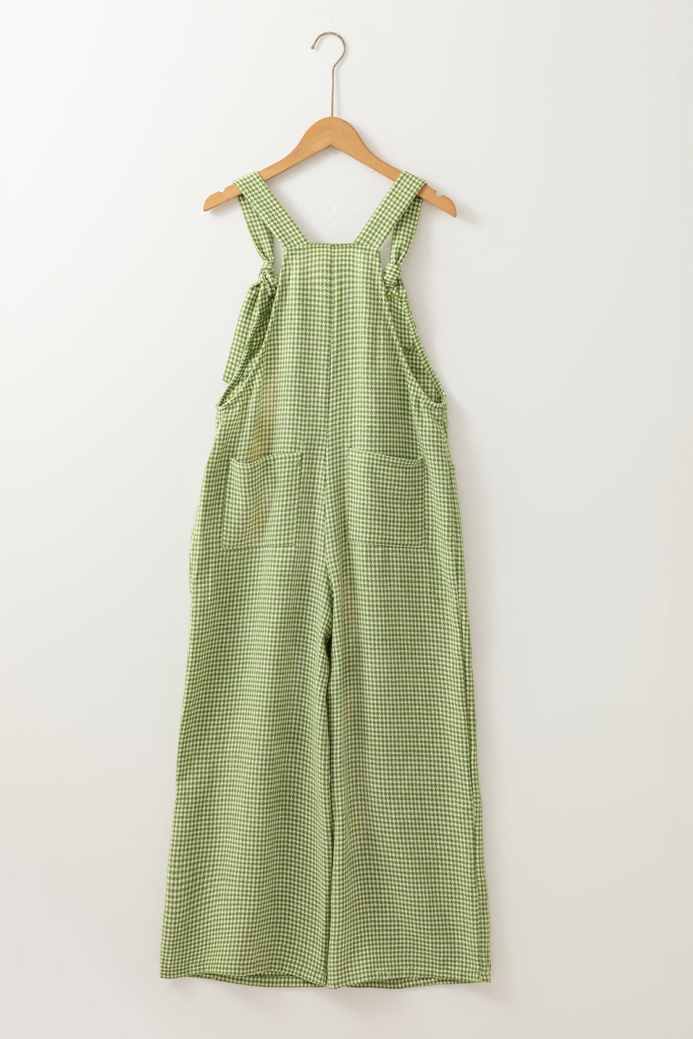 Green Gingham Wide Leg Loose Overall with Pockets Jumpsuits & Rompers JT's Designer Fashion