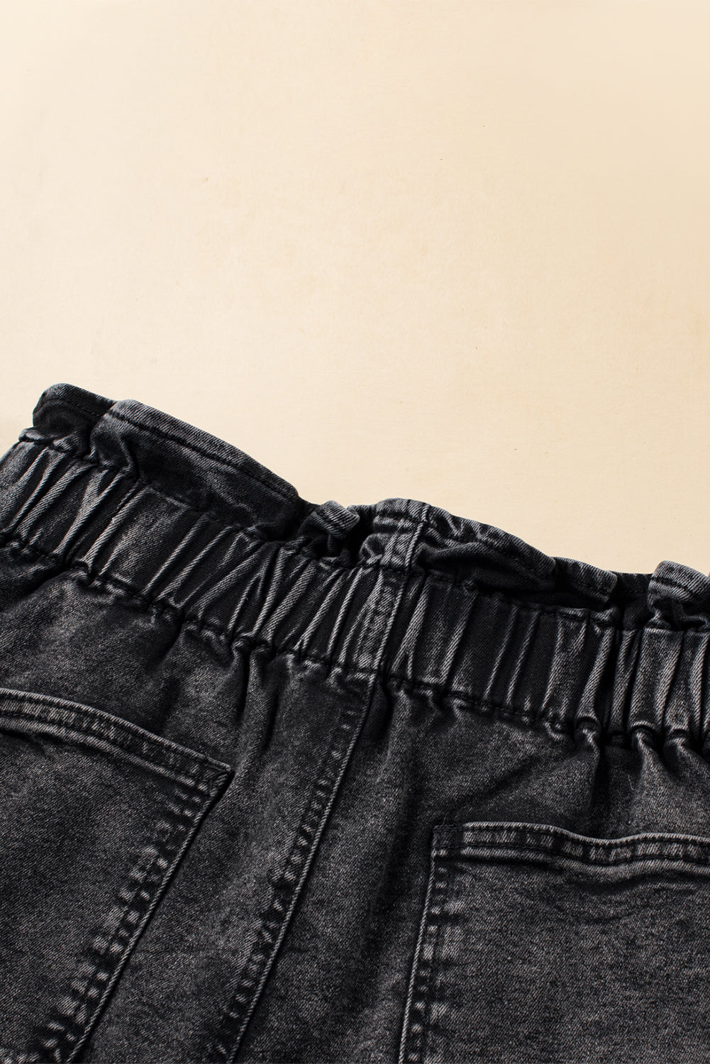 Black Vintage Washed Frilled High Waist Denim Shorts Denim Shorts JT's Designer Fashion