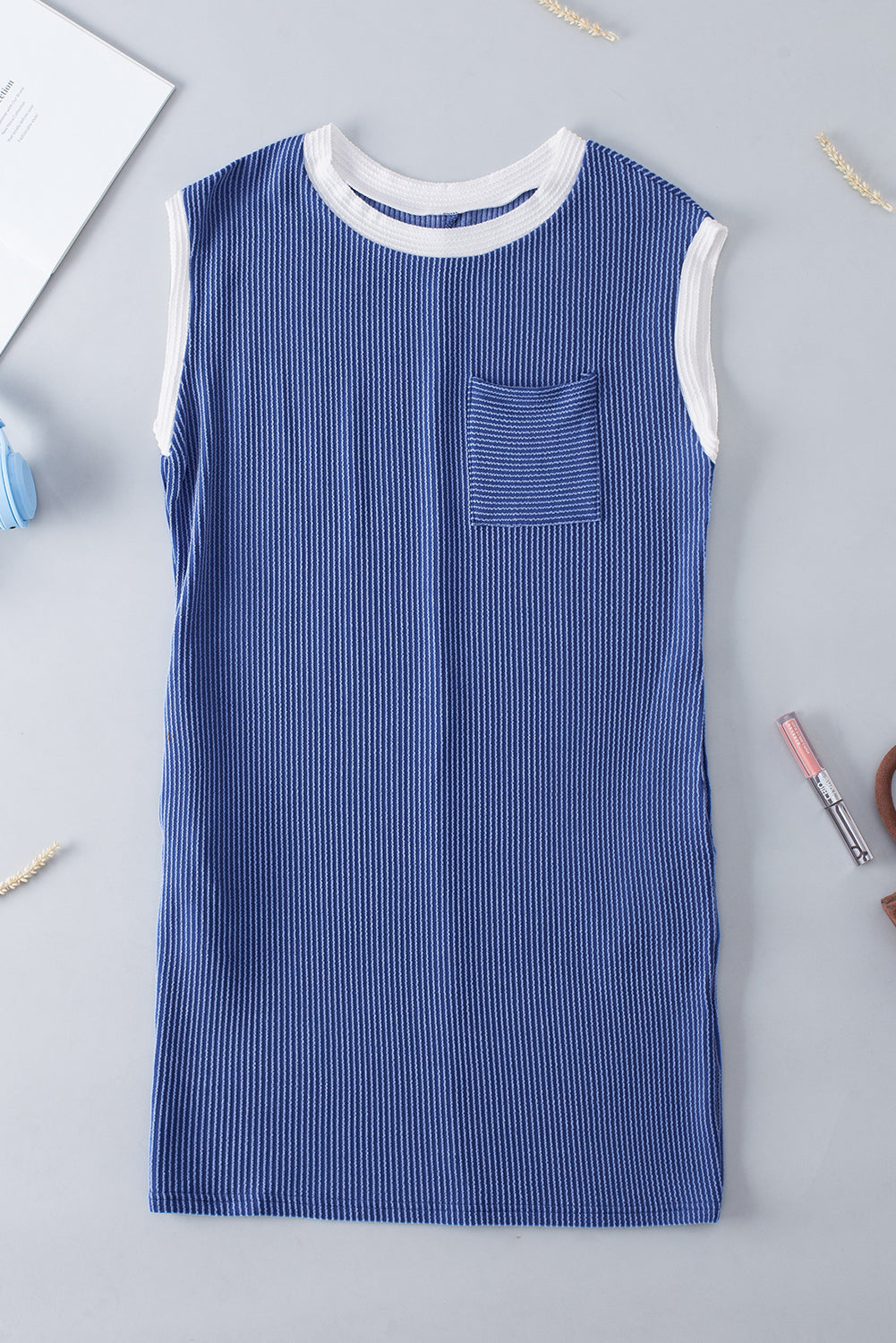 Sail Blue Rib Textured Cap Sleeve T-Shirt Dress T Shirt Dresses JT's Designer Fashion