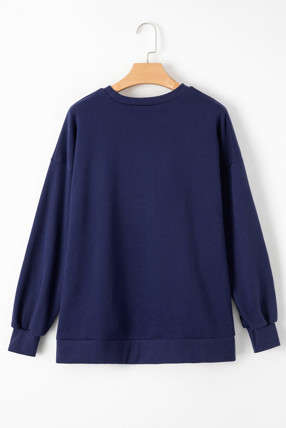 Navy Blue Solid Fleece Lined Drop Shoulder High Low Sweatshirt Sweatshirts & Hoodies JT's Designer Fashion
