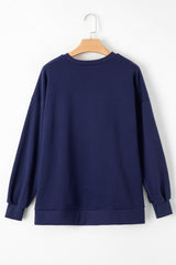 Navy Blue Solid Fleece Lined Drop Shoulder High Low Sweatshirt Sweatshirts & Hoodies JT's Designer Fashion