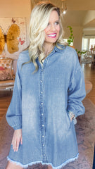 Beau Blue Risen Medium Washed Denim Shirt Dress Mini Dresses JT's Designer Fashion