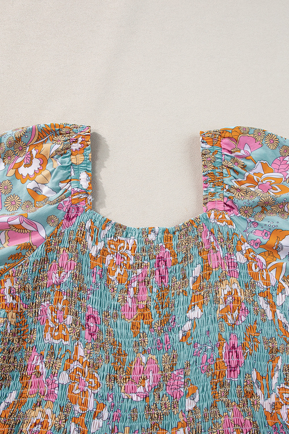 Yellow Smocked Bodice High Waist Puff Sleeve Floral Dress Floral Dresses JT's Designer Fashion