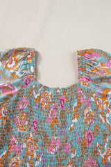 Yellow Smocked Bodice High Waist Puff Sleeve Floral Dress Floral Dresses JT's Designer Fashion