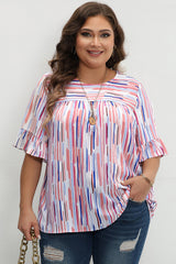 White Stripe Ruffled Short Sleeve Plus Size Blouse Plus Size Tops JT's Designer Fashion