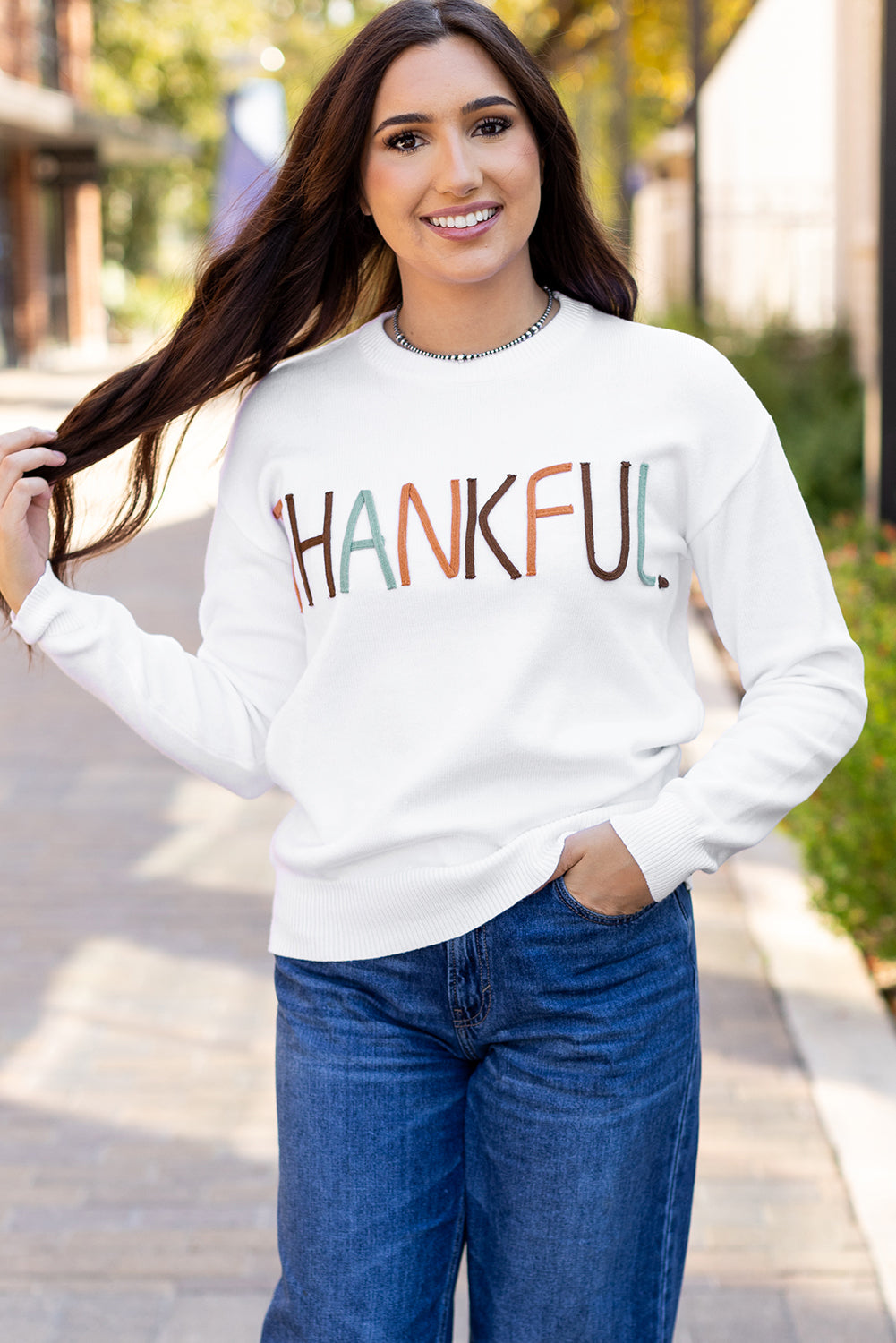 White Thankful Ivory Embroidered Sweater Sweaters JT's Designer Fashion