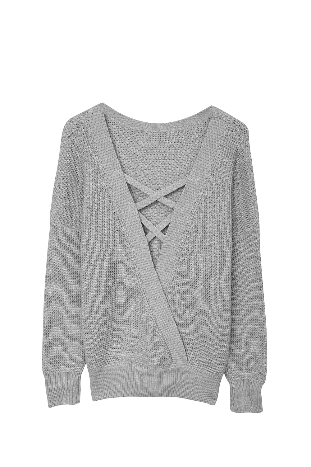 Gray Cross Back Hollow-out Sweater Sweaters & Cardigans JT's Designer Fashion