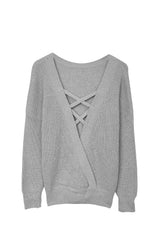 Gray Cross Back Hollow-out Sweater Sweaters & Cardigans JT's Designer Fashion