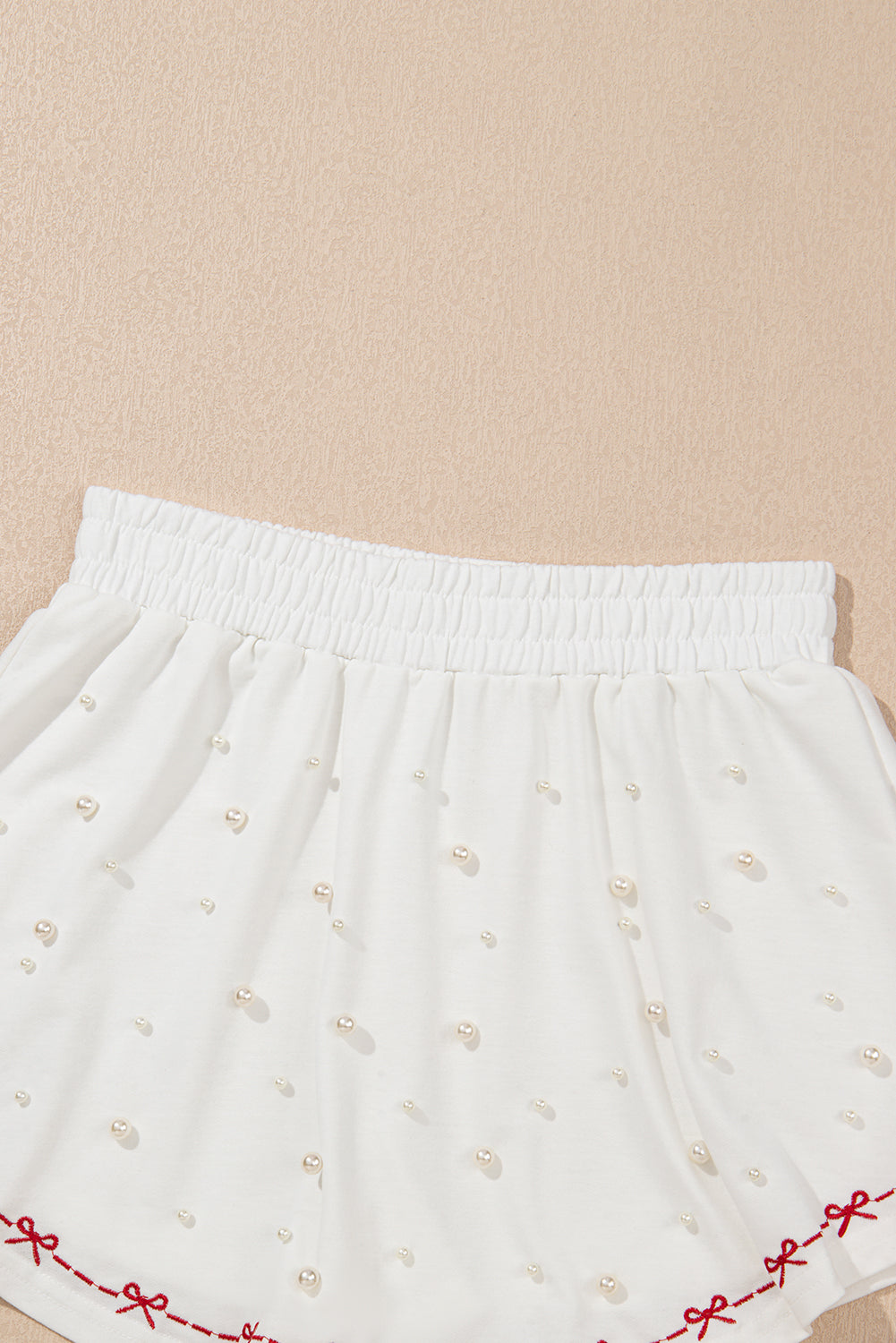 White Contrast Bow Trim Pearl Puff Sleeve Blouse and Skort 2pcs Set Short Sets JT's Designer Fashion