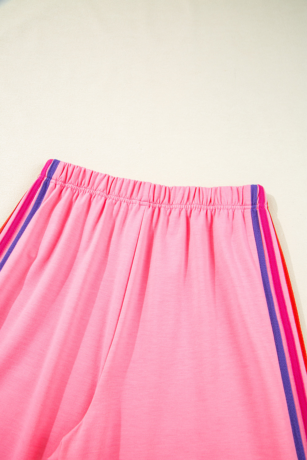 Bonbon Color Contrast Crewneck T Shirt and Wide Leg High Waist Pants Set Pant Sets JT's Designer Fashion