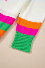 White Star Pattern Colorblock Striped Edge Drop Shoulder Sweater Sweaters JT's Designer Fashion