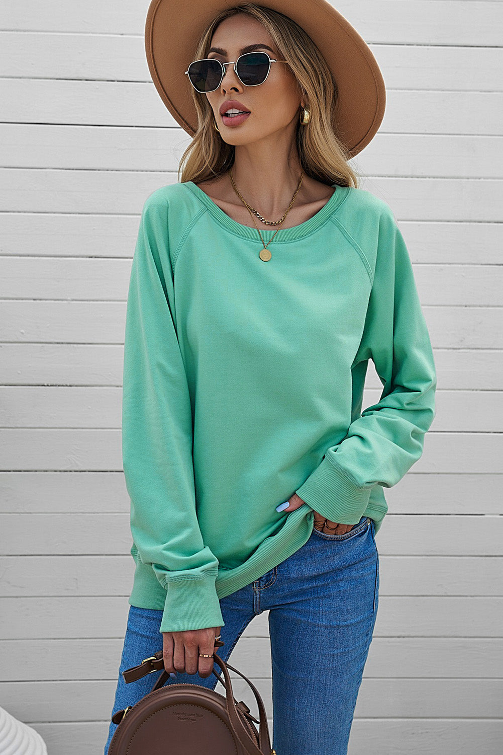 Green French Terry Cotton Blend Pullover Sweatshirt Sweatshirts & Hoodies JT's Designer Fashion