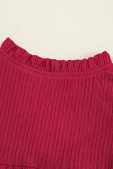 Fiery Red Textured Ruffled Trim V Neck Loose Fit Mini Dress Mini Dresses JT's Designer Fashion