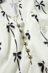 Apricot Bow Printed Puff Sleeve Ruffled Plus Size Mini Dress Plus Size Mini Dresses JT's Designer Fashion