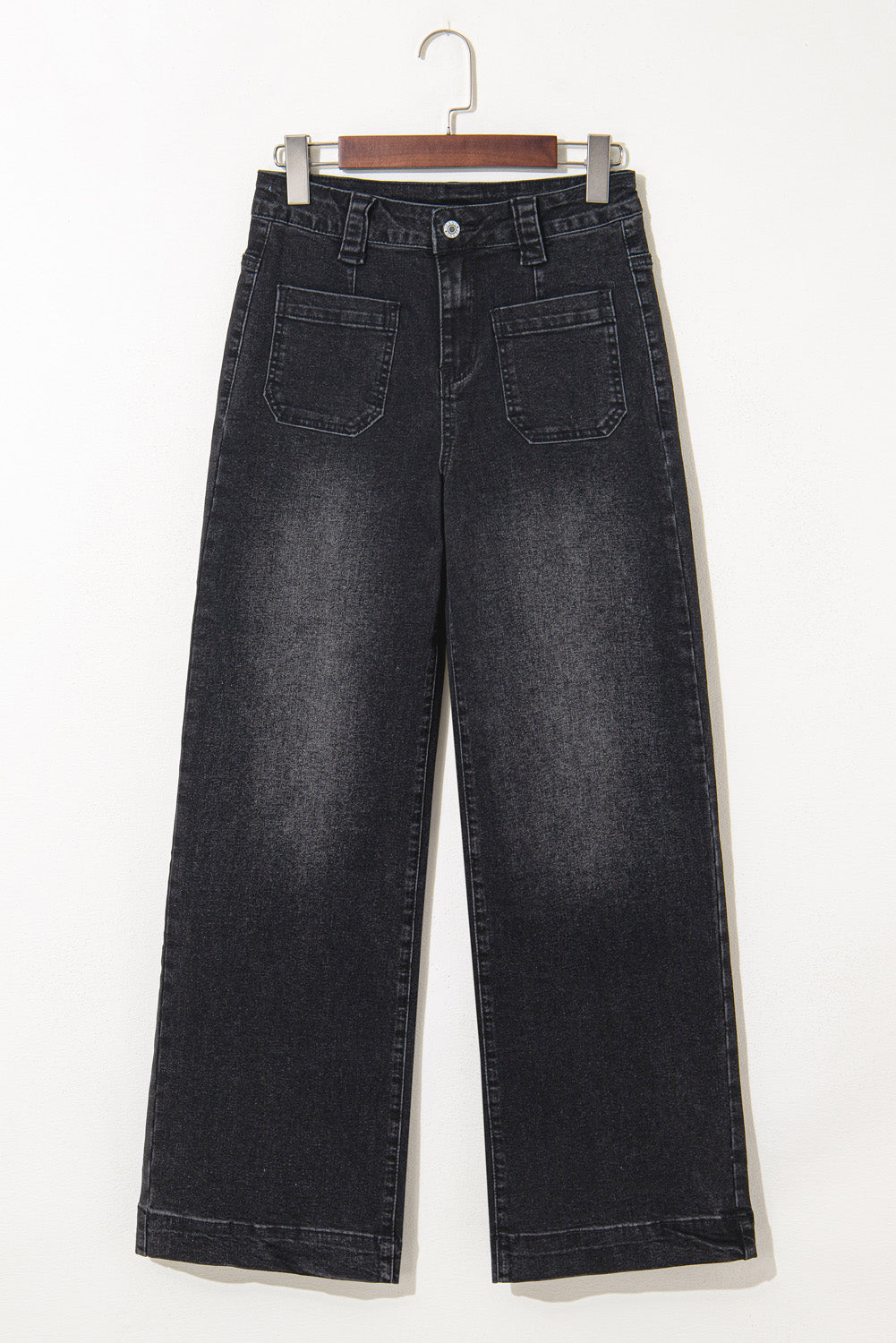 Black Wide Leg Pocketed High Waist Jeans Jeans JT's Designer Fashion